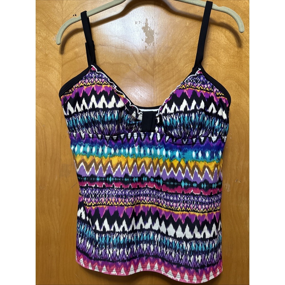 24th & OCEAN Women's tankini Swimsuit Top Adjustable Colorful Beach Sz L